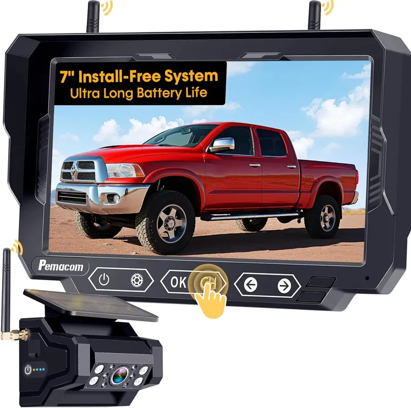 PEMACOM Magnetic Solar Wireless Backup Camera 7"