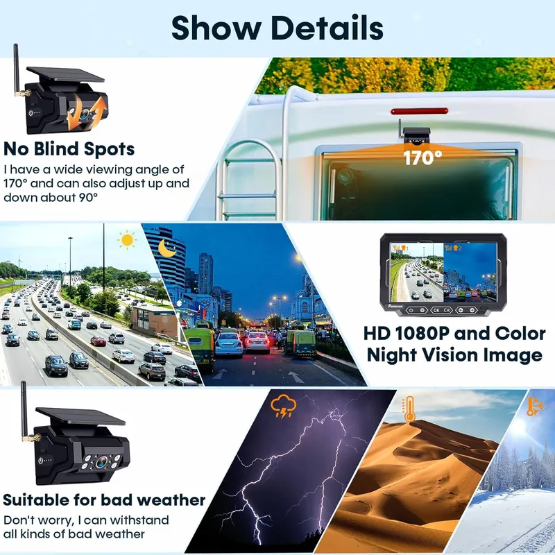 PEMACOM No Delay Backup Camera for Truck Rechargeable HD 1080P